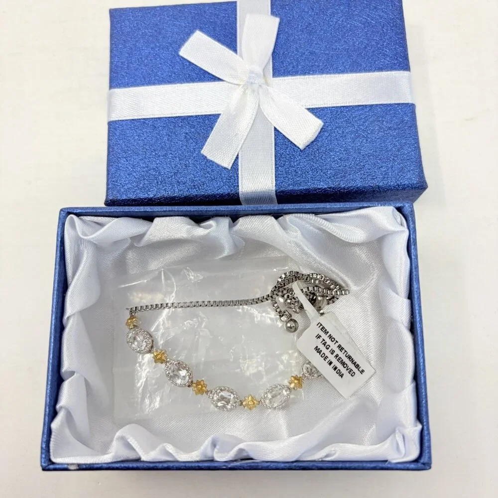 Shop‎ LC KARIS Collection White Topaz Brass Bolo Bracelet Adjustable 5103